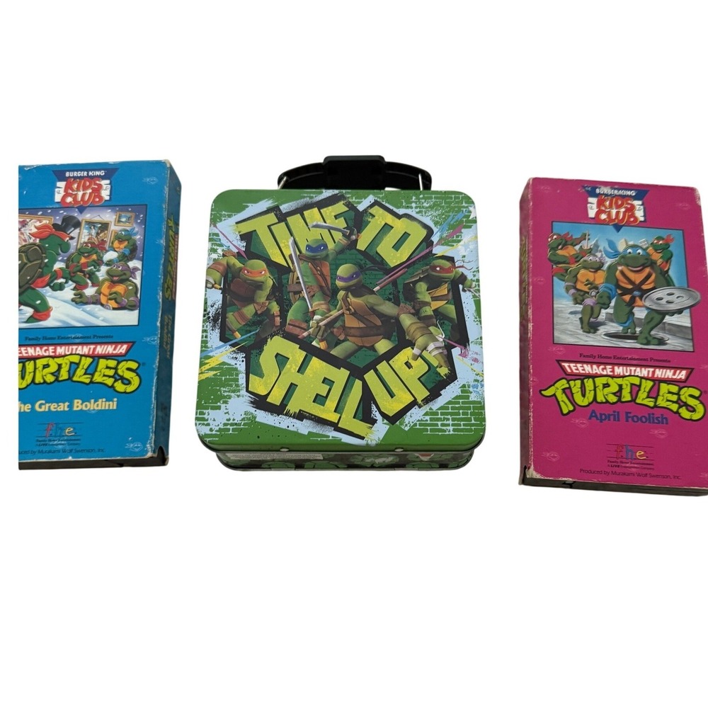 Teenage Mutant Ninja Turtles LOT  2 VHS Tapes &  Lunchbox Kids  Burger King 90s